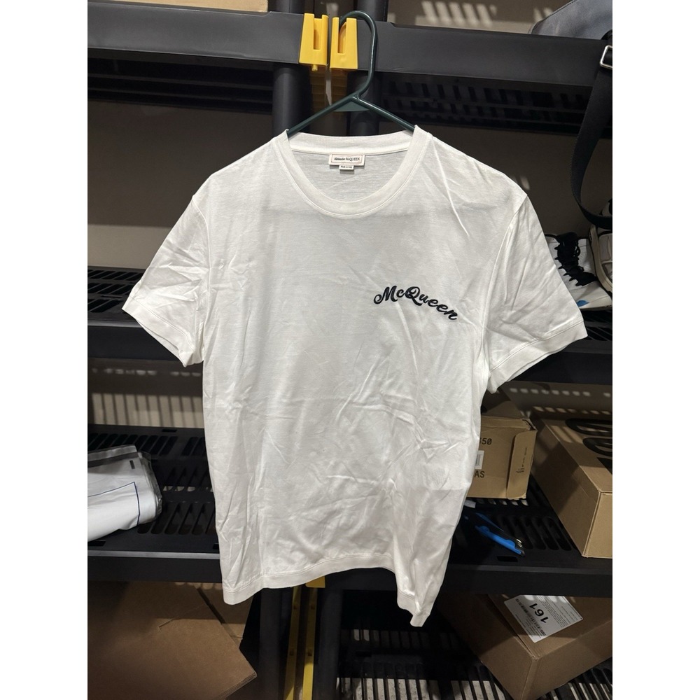 Alexander McQueen Embroidered Logo T-Shirt White Mens Size Large Made in Italy